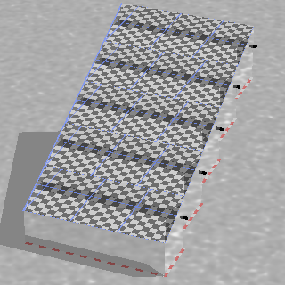 ray-traced image of terraced radiative-cooling array with (checkered) covers down