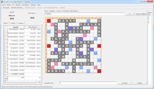 Quackle 0.98 screenshot with new OSPS words