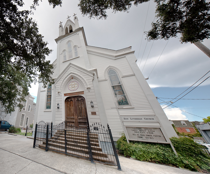 A church in the Garden District of New Orleans. Unexpected output of panorama stitching. August 09, 2009
