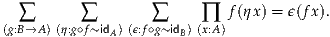   ∑      ∑        ∑     ∏   f(ηx) = ϵ(fx).
(g:B→A )(η:g∘f~idA)(ϵ:f∘g~idB)(x:A)
