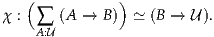    (          )
χ : ∑  (A → B ) ≃ (B → U ).
    A:U
