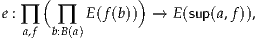     (           )
e : ∏  ∏   E(f(b))  → E (sup(a,f)),
   a,f b:B(a)
