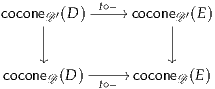             t∘–
coconeD′(D )-----//coconeD′(E)
     |                |

coconeD(D )-----// coconeD (E )
            t∘–
