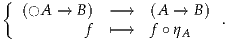 {
  (◯A  → B ) - →   (A →  B)  .
          f  ↦- →   f ∘ηA
