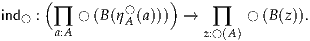      (         ◯     )
ind◯ : ∏  ◯ (B(ηA(a))) →   ∏   ◯ (B(z)).
      a:A                 z:◯(A)
     