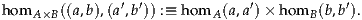 homA ×B((a,b),(a′,b′)) :≡ homA (a,a′)× homB (b,b′).
