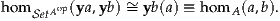        op       ~
homSetA (ya,yb)= yb(a) ≡ homA (a,b).
