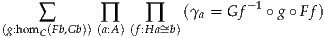     ∑       ∏     ∏    (γa = Gf- 1∘g ∘Ff)
(g:homC(Fb,Gb)) (a:A )(f:Ha~=b)
