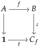 A --f--//B
 |      |
 |      |ι
   |  -----//|
1   t  Cf
     