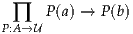  ∏   P (a) → P (b)
P:A→U
