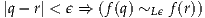 |q- r| < ϵ ⇒ (f(q) ~L ϵ f(r))
