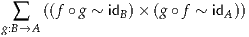  ∑   ((f ∘g ~ idB )× (g ∘f ~ idA ))
g:B→A
