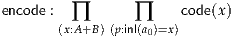 encode :               code(x)
       (x∏:A +B)(p:in∏l(a )=x)
                  0
